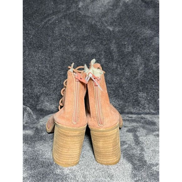 Jeffrey Campbell X Free People Women 8.5 Sandal Pink Leather Block Heel Lace Up - Picture 3 of 7